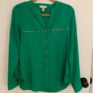 Calvin Klein green top with gold accents